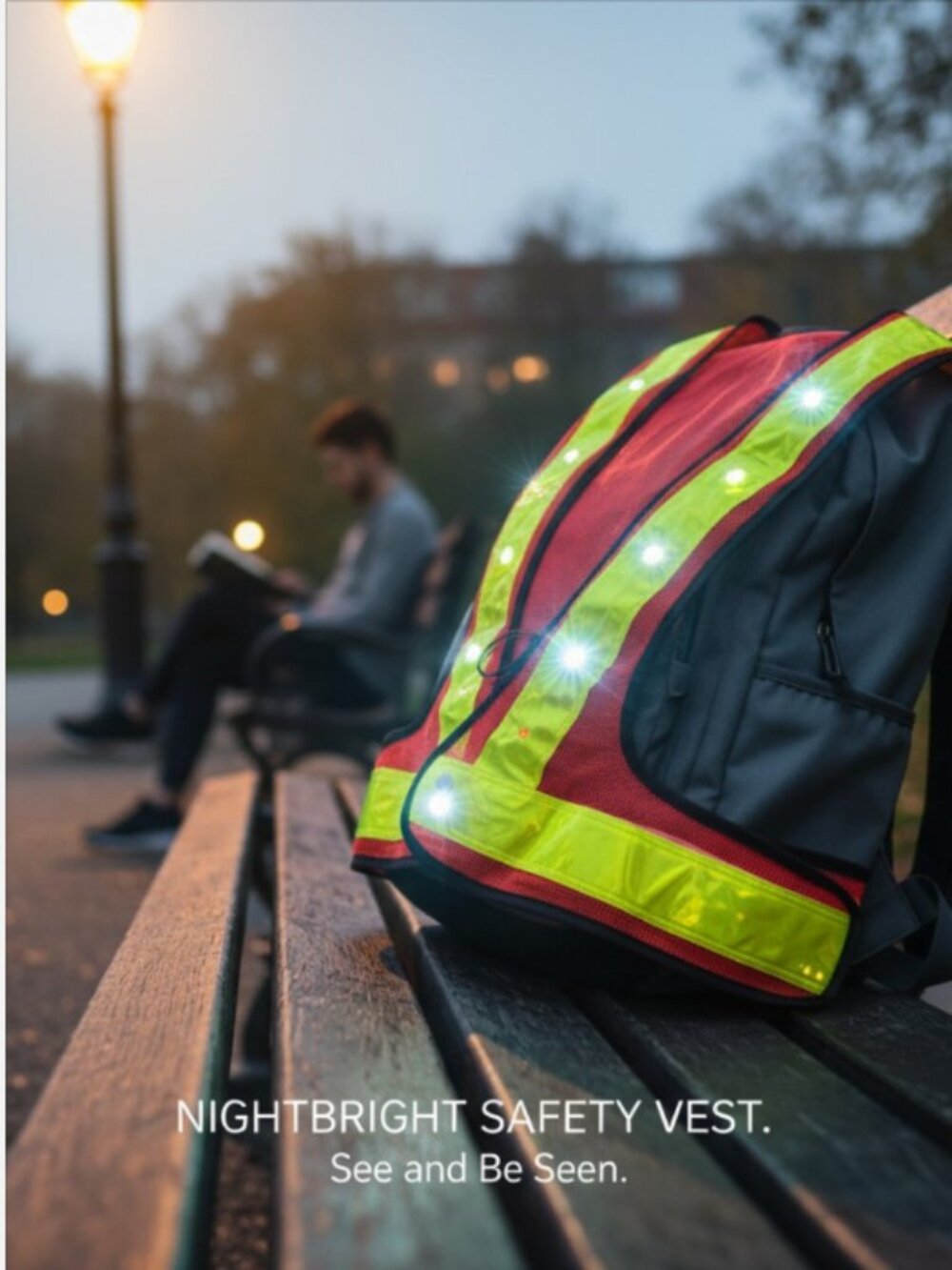 RUNNING SAFETY VEST -- LED Lites, Reflective, 4 Light Modes, Battery-Powered